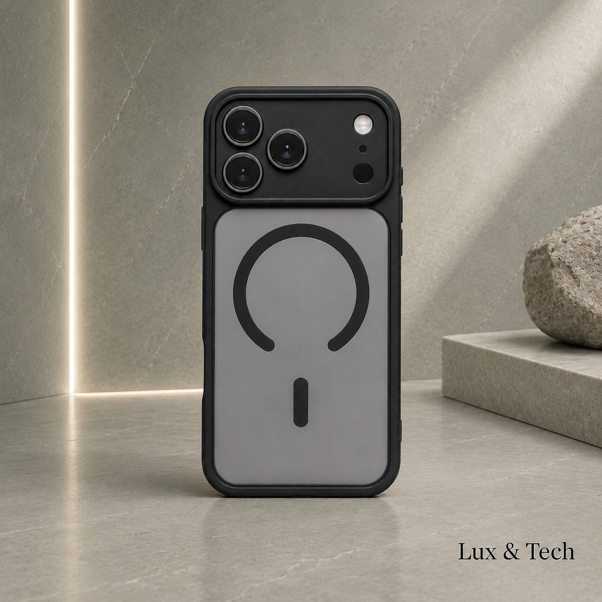 Lux & Tech Magnetic Case Luxury for iPhone 17 Pro Max Matte Translucent and Black