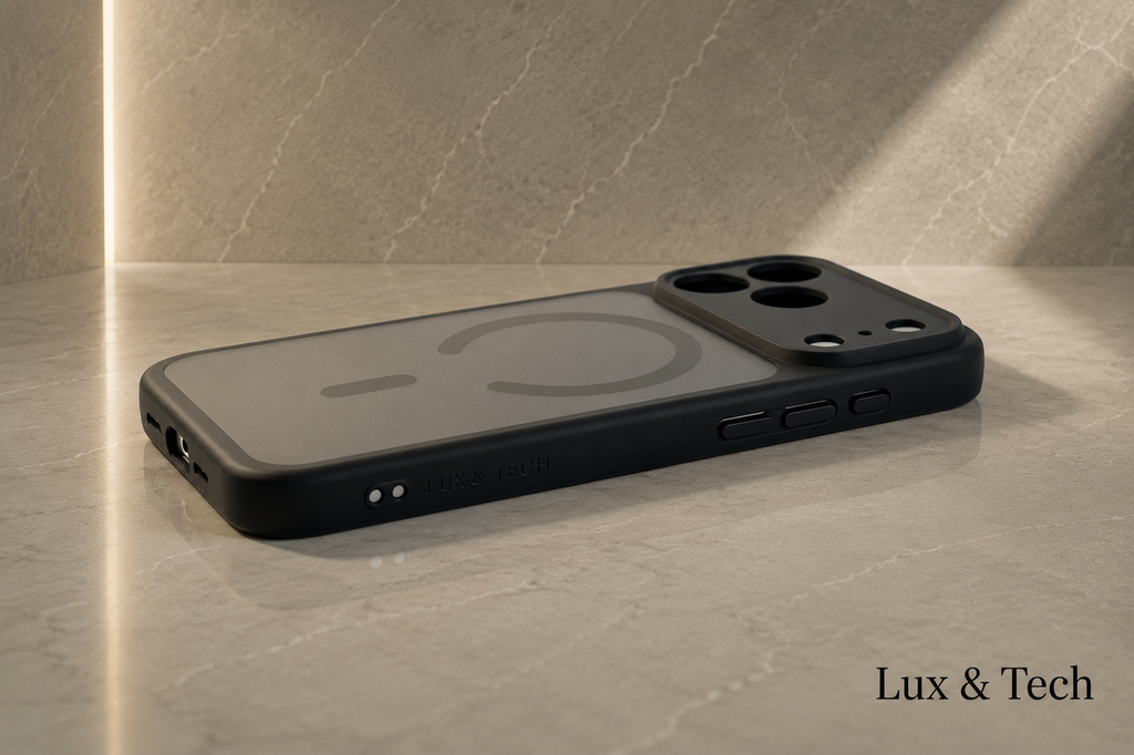 Lux & Tech Magnetic Case Luxury for iPhone 17 Pro Max Matte Translucent and Black