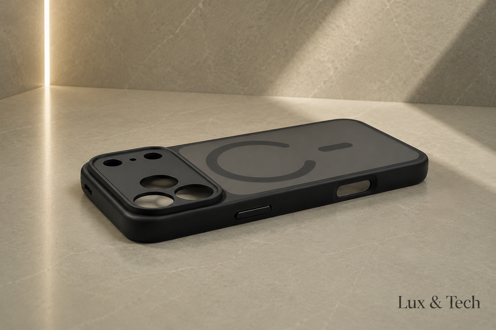 Lux & Tech Magnetic Case Luxury for iPhone 17 Pro Max Matte Translucent and Black