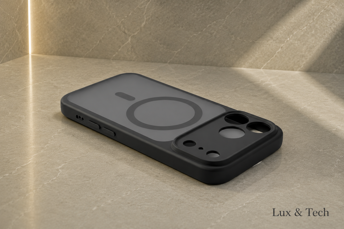 Lux & Tech Magnetic Case Luxury for iPhone 17 Pro Max Matte Translucent and Black