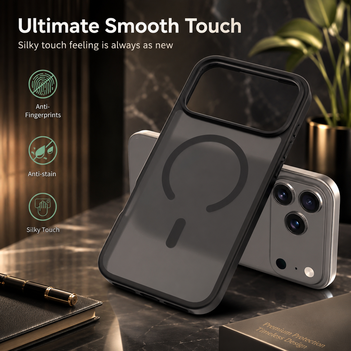 LUX & TECH Magnetic Case Luxury for iPhone 17 Pro Max Matte Translucent.