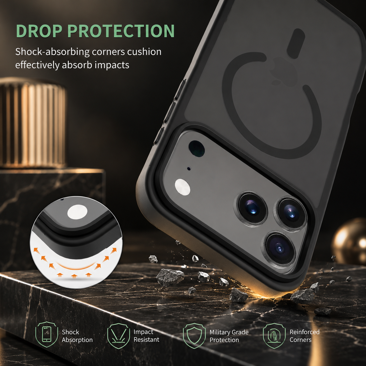 LUX & TECH Magnetic Case Luxury for iPhone 17 Pro Max Matte Translucent.