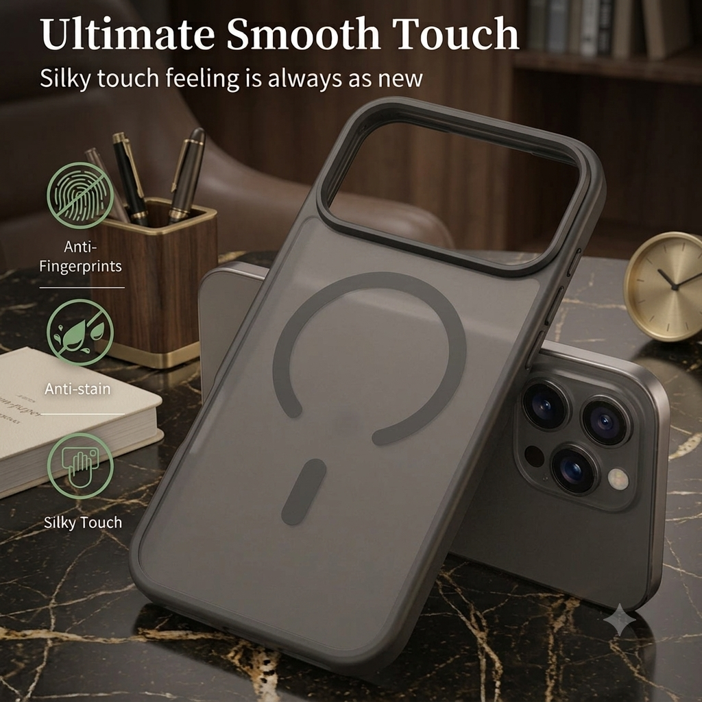 LUX & TECH Magnetic Case Luxury for iPhone 17 Pro Max Matte Translucent.