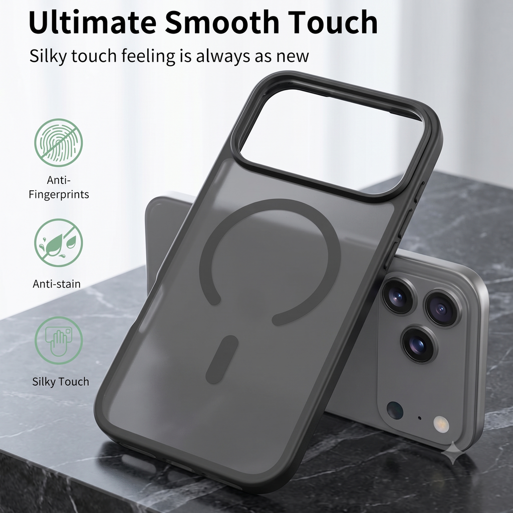 LUX & TECH Magnetic Case Luxury for iPhone 17 Pro Max Matte Translucent.